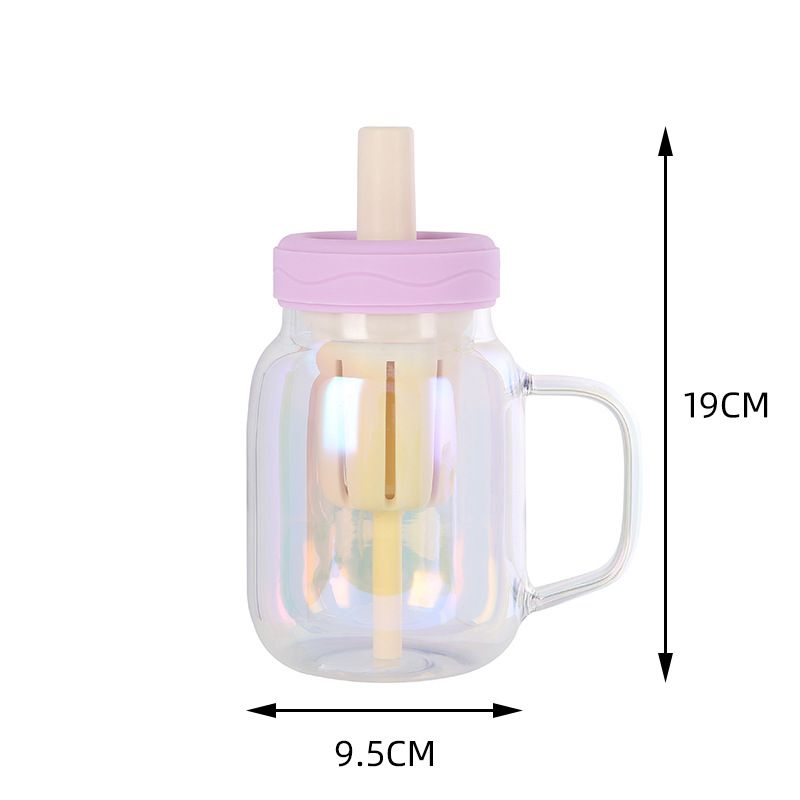 Copo de vidro com alto teor de borosilicato de dopamina com canudo