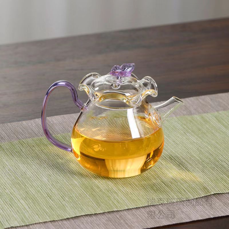 Novo bule de flor de borboleta de vidro com alto teor de borosilicato
