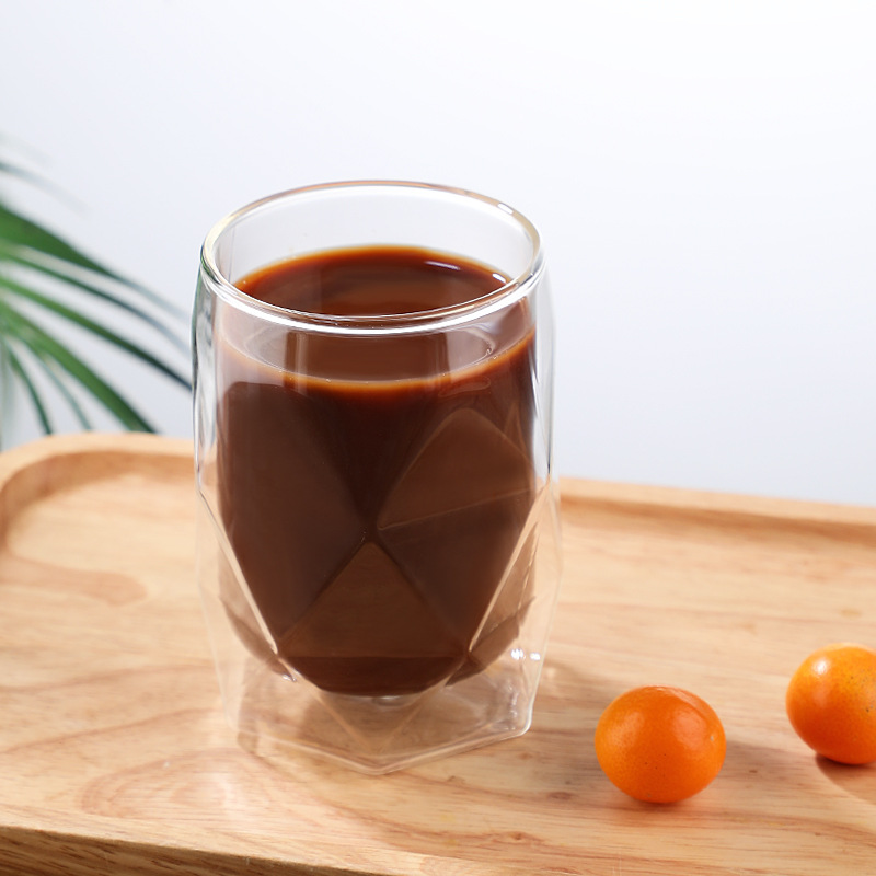 Copo de vidro isolado de parede dupla simples, resistente ao calor